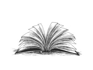 Covered opened book with pages fluttering, Hand Drawn Sketch Vec